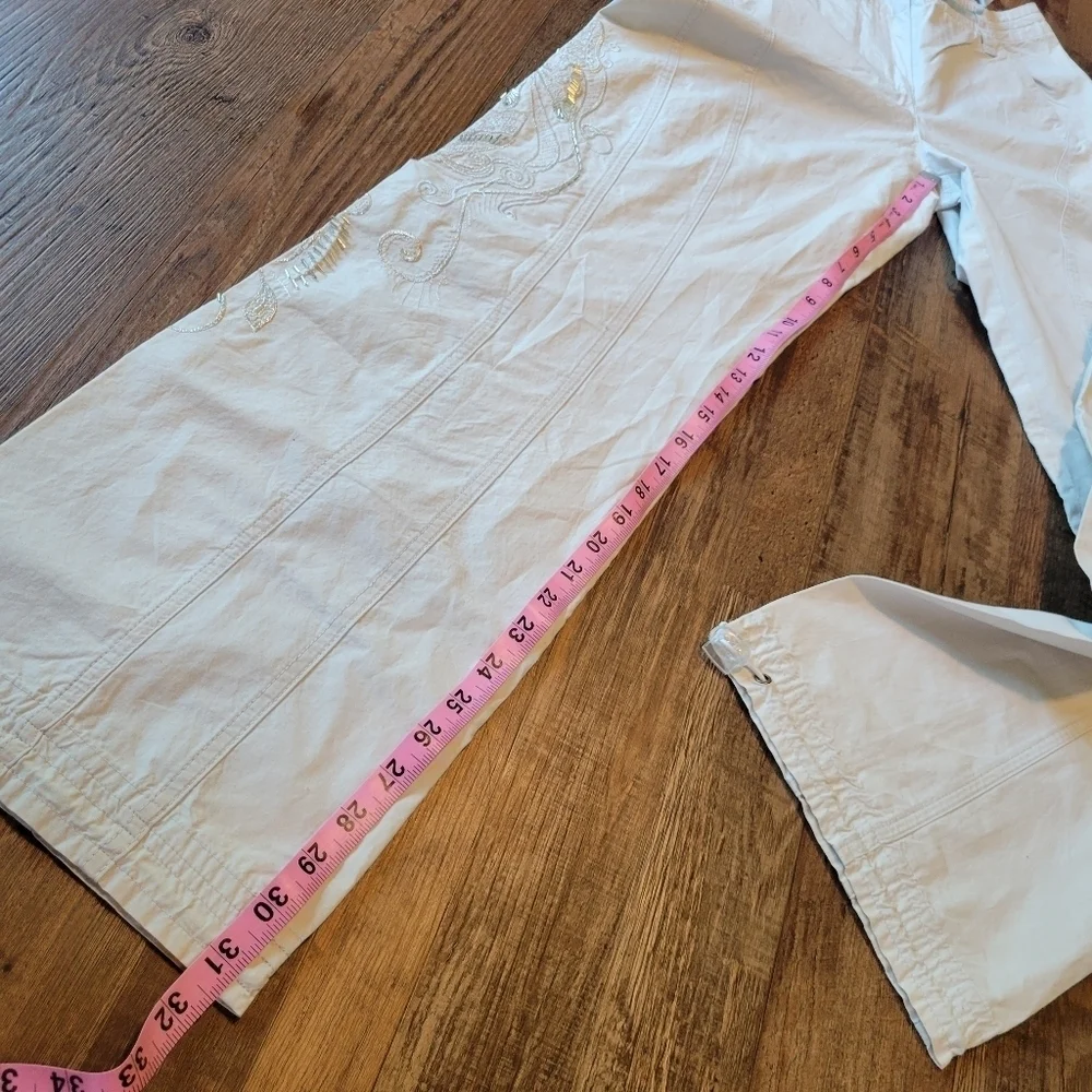 90s Y2K Together Off White Embellished Cargo Style Straight Leg Pants